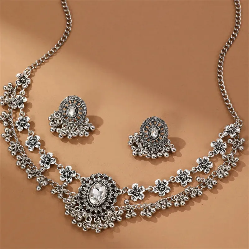 Vintage Bohemian Flower Jewelry Set Indian Tribal Design