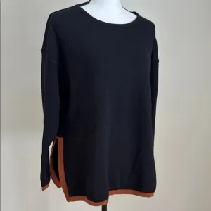 Vintage Framo by Cariolo Made in Italy Black Brown Trim Women's Wool Sweater M