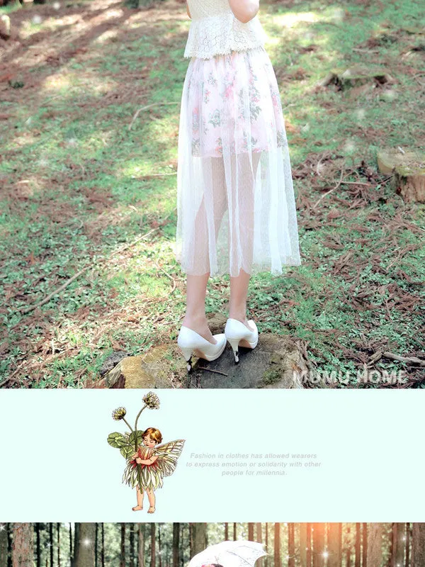 vintage garden sheer double-layered skirt