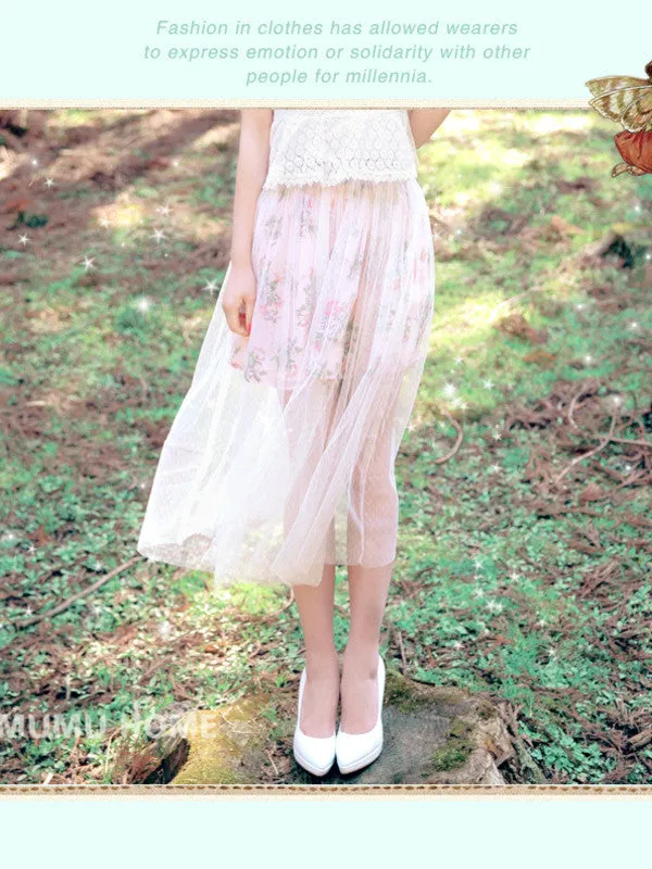 vintage garden sheer double-layered skirt
