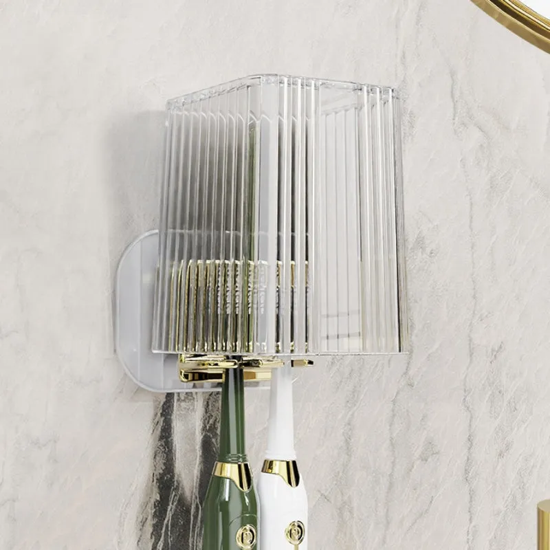 Wall-Mounted Toothbrush Cup Set - Punch-Free Bathroom Toilet Mouthwash Cup & Toothbrush Holder (Green and White)