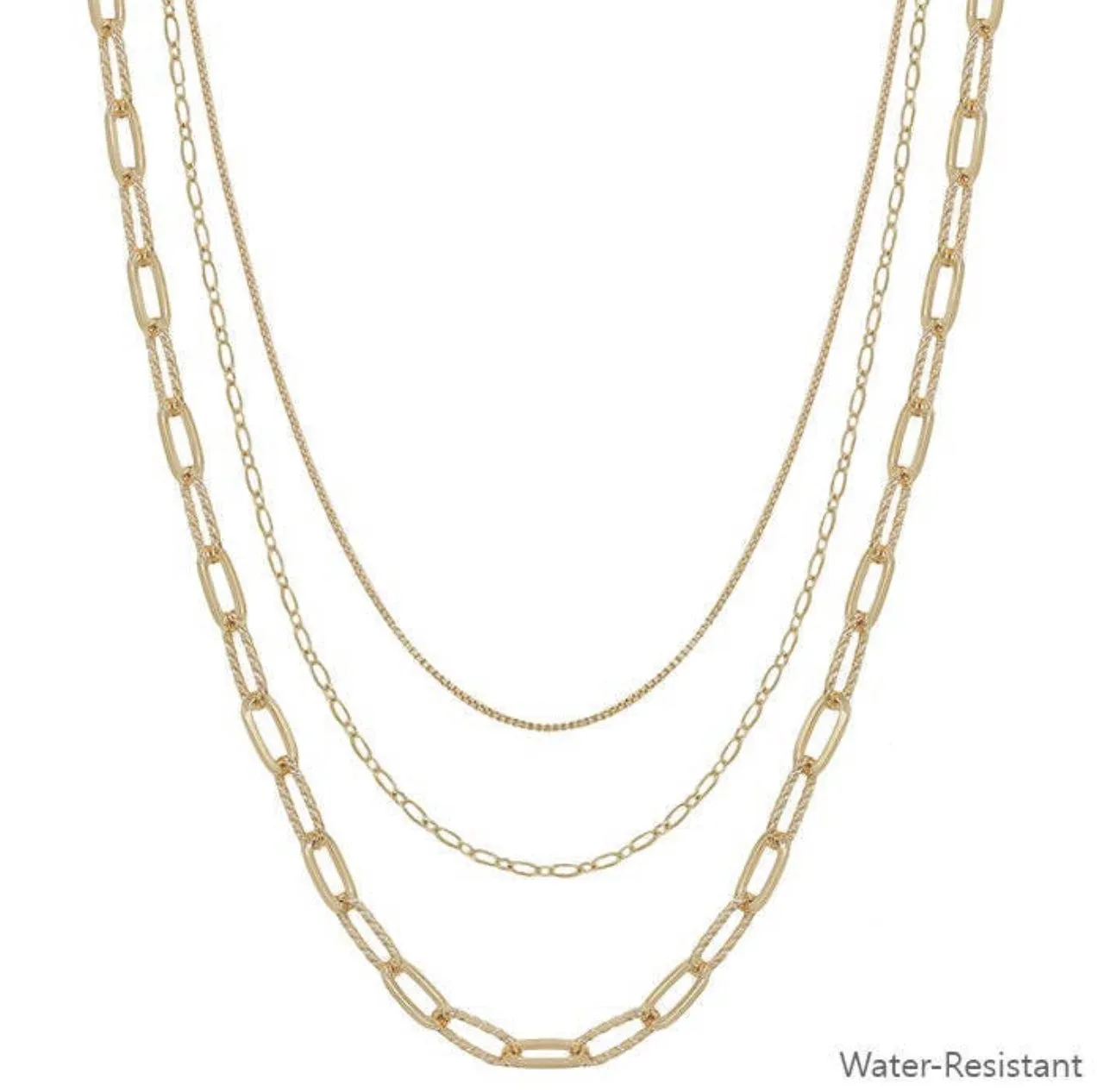 Water Resistant Triple Layered Clip Chain Necklace