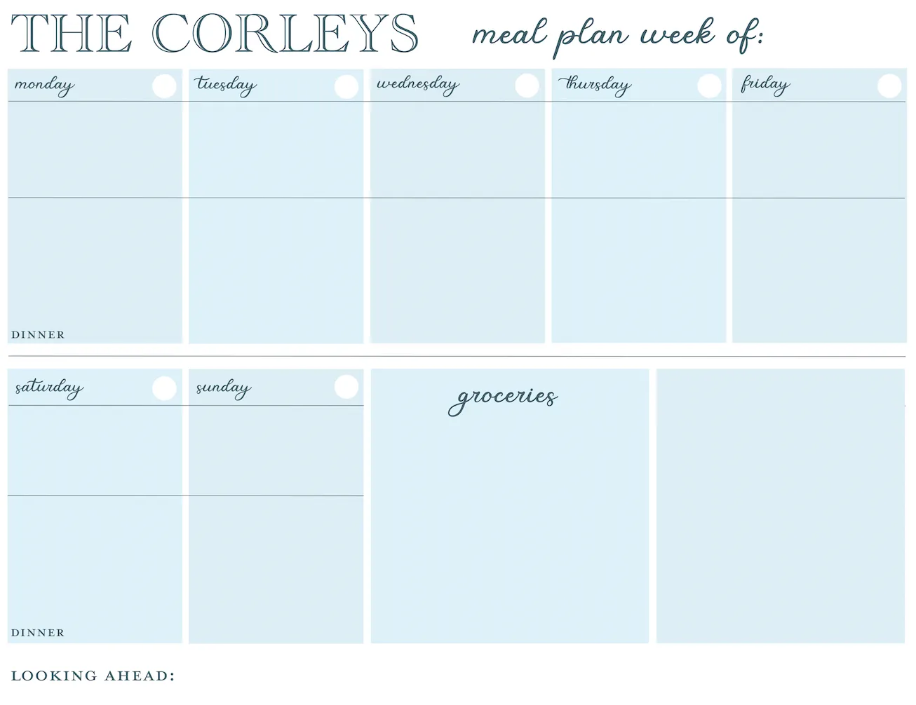 Weekly Meal Plan Calendar
