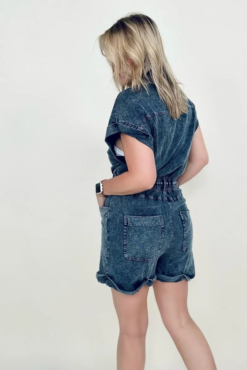 White Birch Short Sleeve Buttoned Front Woven Romper
