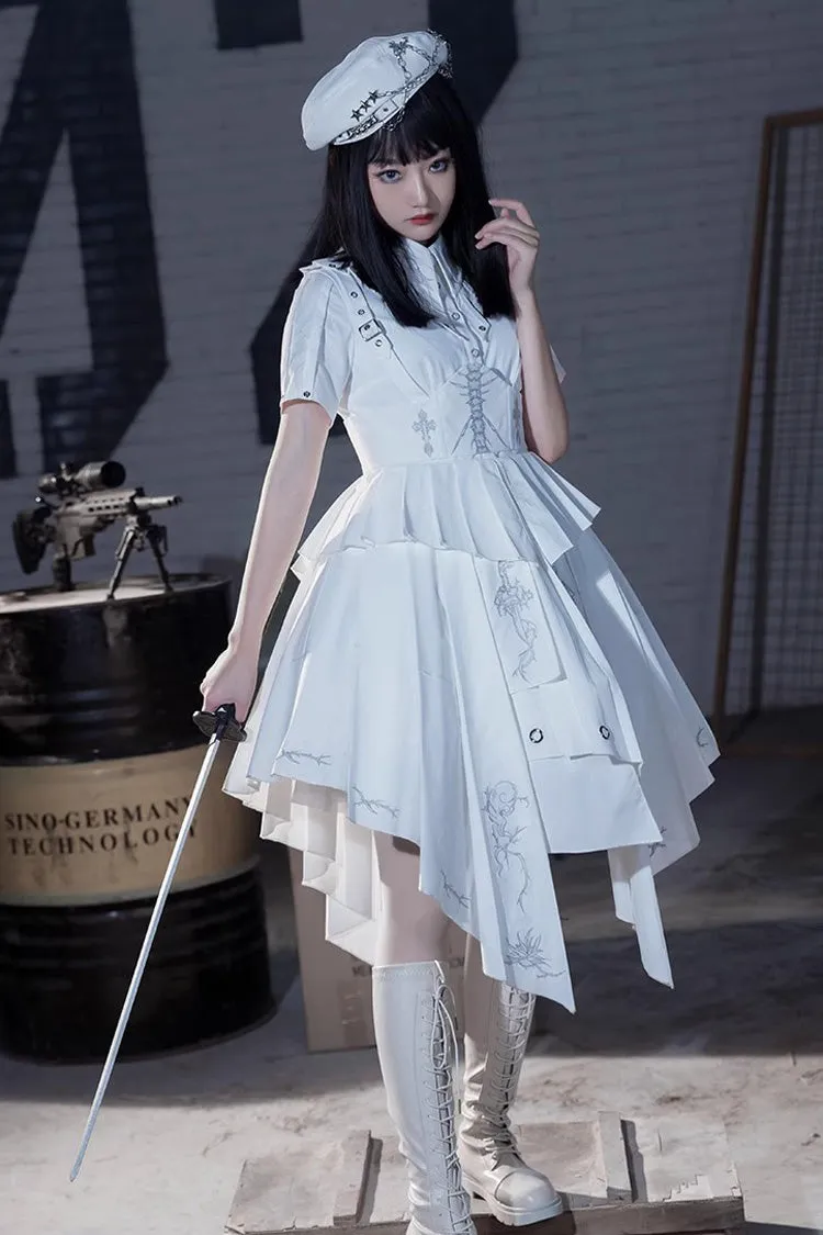 White Travelling Thorns Short Sleeves Print Gothic Elegant Lolita Dress