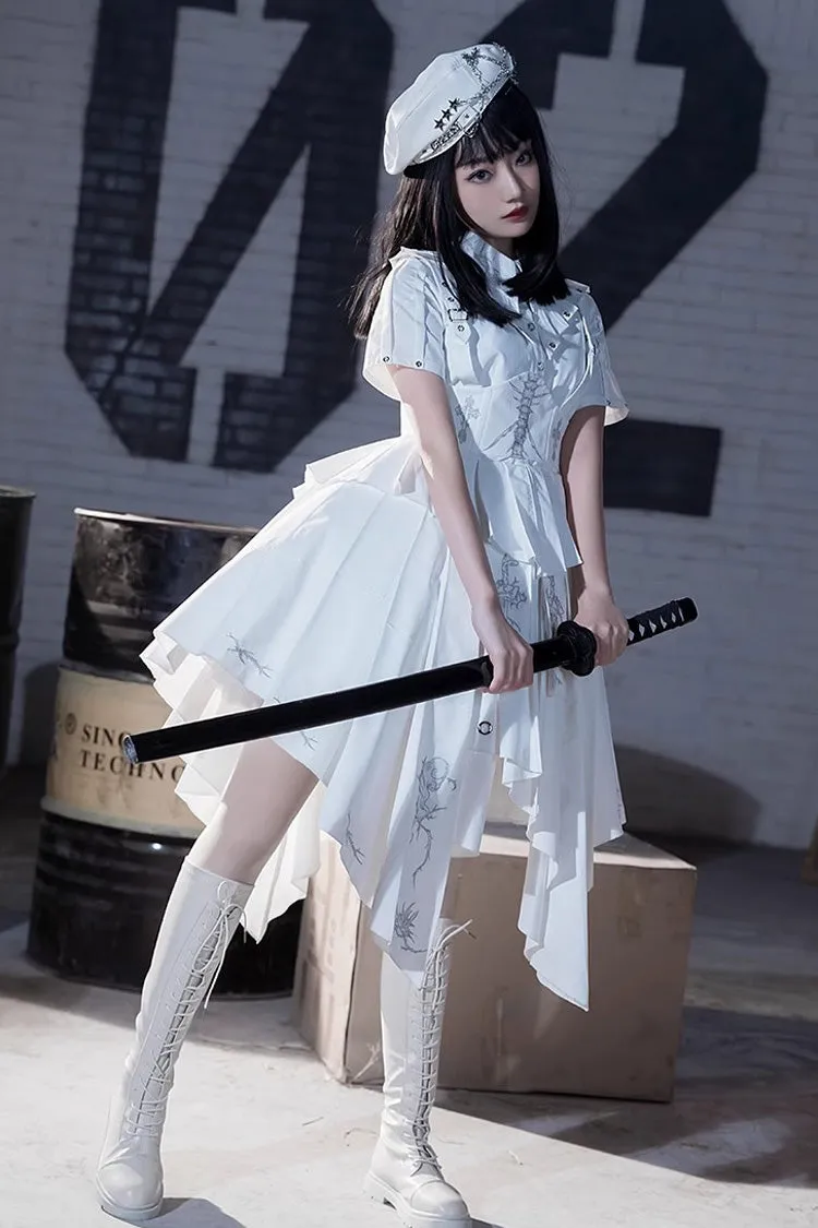 White Travelling Thorns Short Sleeves Print Gothic Elegant Lolita Dress