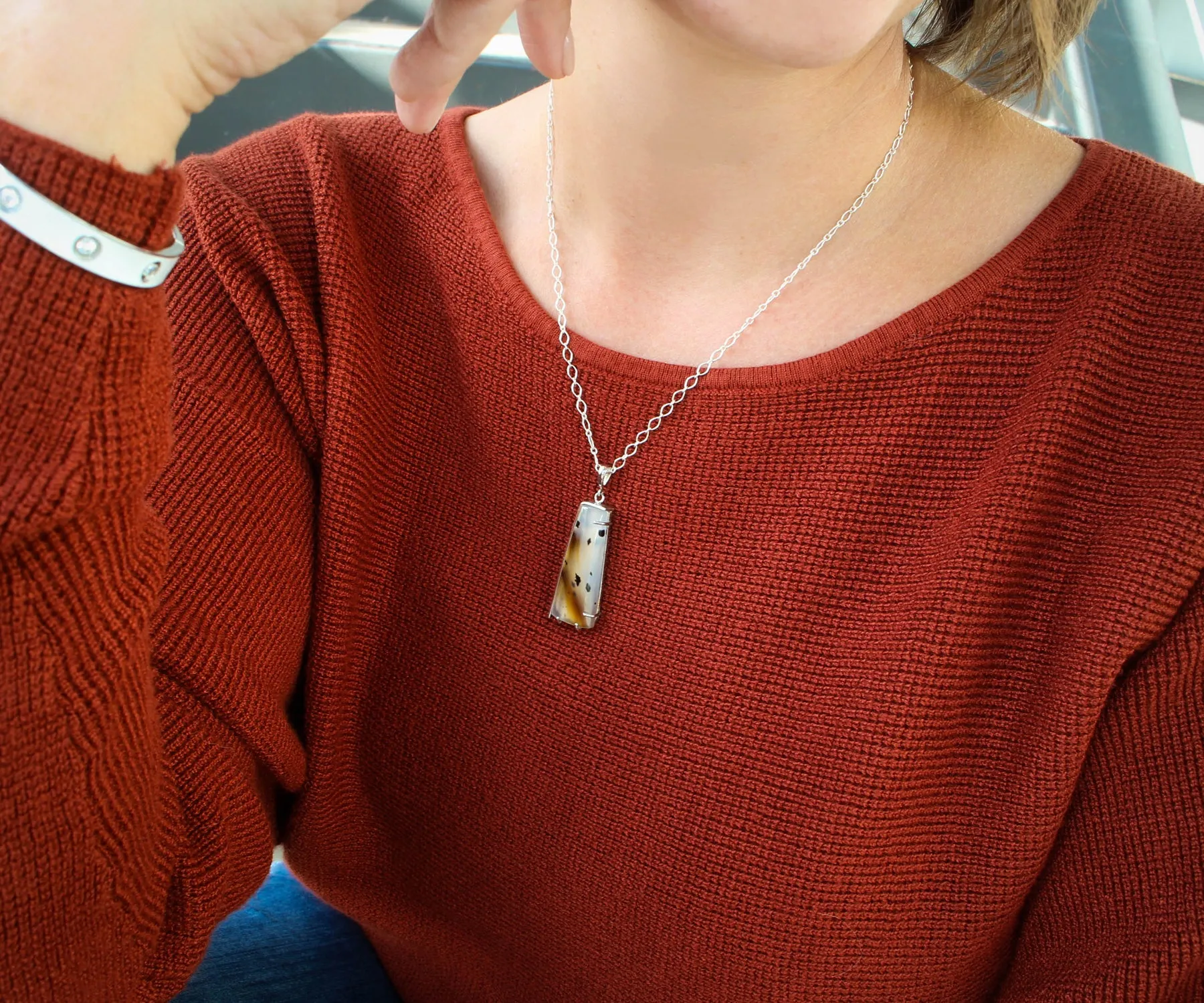 Wild Cat Spotted Montana Agate Angular Necklace