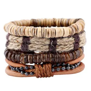ZOSHI Vintage Tribal Bohemian Wood Beads Bracelet Boho Bracelet Cuff Men Leather Braclet Femme Male Wrist Band Handmade Jewelry